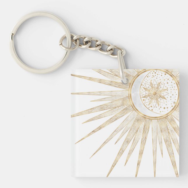 Elegant Guld Doodles Sol Måne Mandala-design (Framsidan)