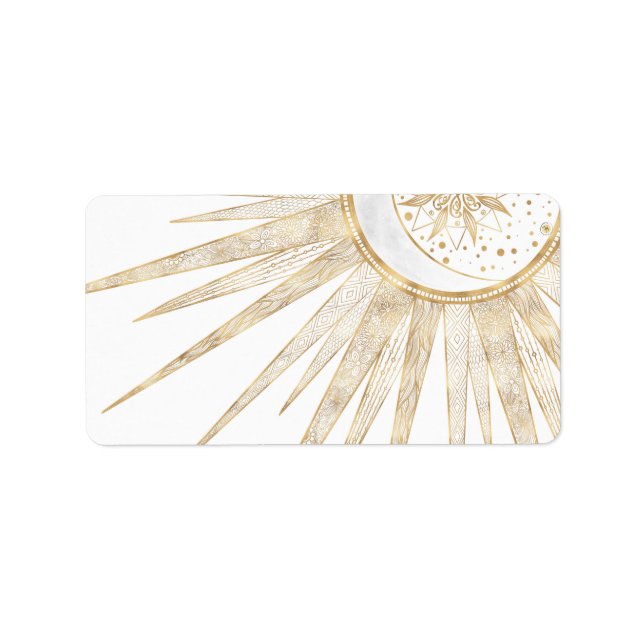 Elegant Guld Doodles Sol Måne Mandala-design Adressetikett (Framsidan)