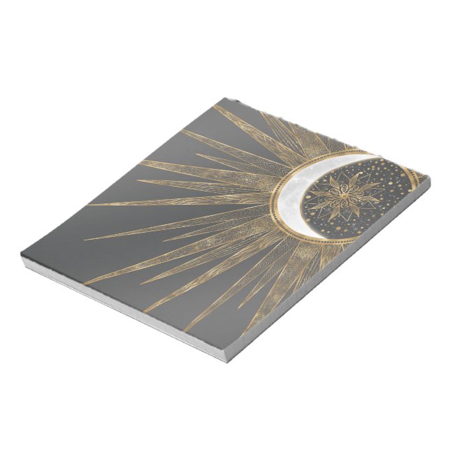Elegant Guld Doodles Sol Måne Mandala-design Anteckningsblock (Roterad)