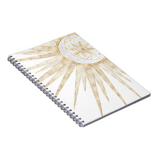Elegant Guld Doodles Sol Måne Mandala Design Anteckningsbok