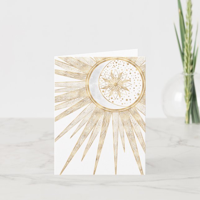 Elegant Guld Doodles Sol Måne Mandala Design Anteckningskort (Framsida)