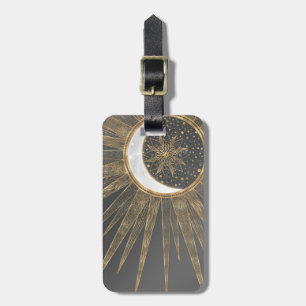 Elegant Guld Doodles Sol Måne Mandala-design Bagagebricka