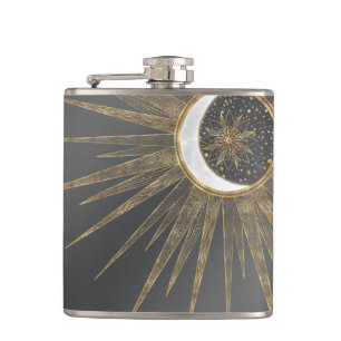 Elegant Guld Doodles Sol Måne Mandala-design Fickplunta