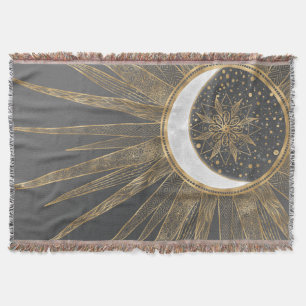 Elegant Guld Doodles Sol Måne Mandala-design Filt