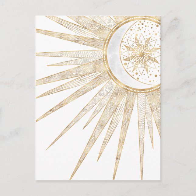 Elegant Guld Doodles Sol Måne Mandala-design Helg Vykort (Framsida)