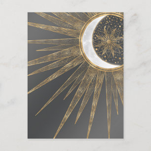 Elegant Guld Doodles Sol Måne Mandala-design Helg Vykort