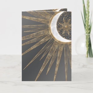 Elegant Guld Doodles Sol Måne Mandala-design Helgkort
