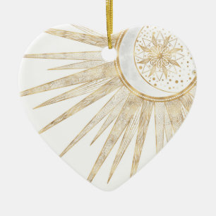 Elegant Guld Doodles Sol Måne Mandala-design Julgransprydnad Keramik