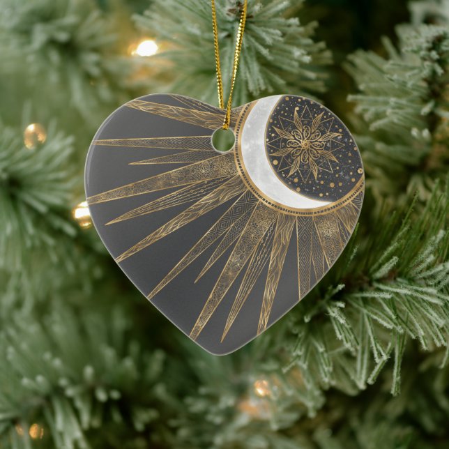 Elegant Guld Doodles Sol Måne Mandala-design Julgransprydnad Keramik (Träd)