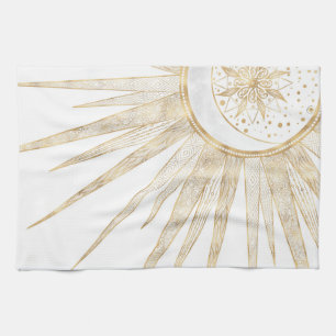 Elegant Guld Doodles Sol Måne Mandala Design Kökshandduk