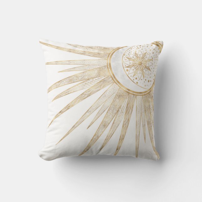 Elegant Guld Doodles Sol Måne Mandala-design Kudde (Framsida)