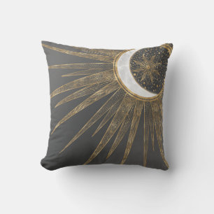 Elegant Guld Doodles Sol Måne Mandala Design Kudde