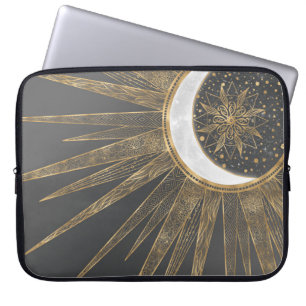 Elegant Guld Doodles Sol Måne Mandala-design Laptop Fodral