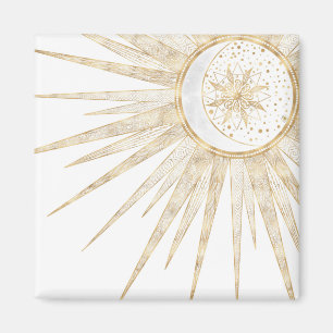Elegant Guld Doodles Sol Måne Mandala Design Magnet