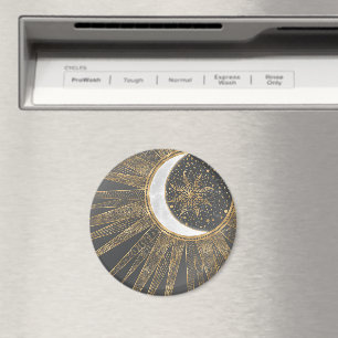 Elegant Guld Doodles Sol Måne Mandala-design Magnet