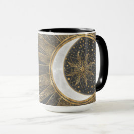 Elegant Guld Doodles Sol Måne Mandala-design Mugg