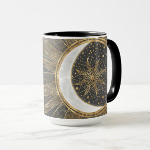Elegant Guld Doodles Sol Måne Mandala-design Mugg