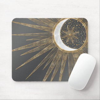 Elegant Guld Doodles Sol Måne Mandala-design Musmatta