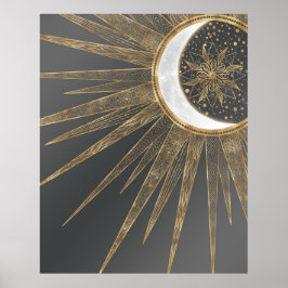 Elegant Guld Doodles Sol Måne Mandala-design Poster