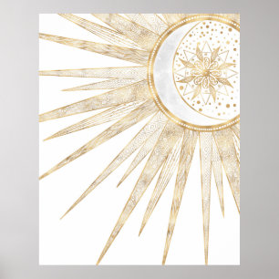 Elegant Guld Doodles Sol Måne Mandala-design Poster
