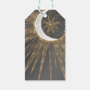 Elegant Guld Doodles Sol Måne Mandala-design Presentetikett
