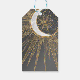 Elegant Guld Doodles Sol Måne Mandala-design Presentetikett