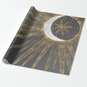 Elegant Guld Doodles Sol Måne Mandala-design Presentpapper