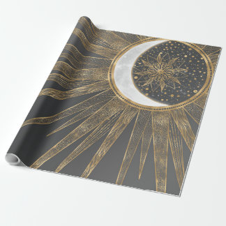 Elegant Guld Doodles Sol Måne Mandala-design Presentpapper