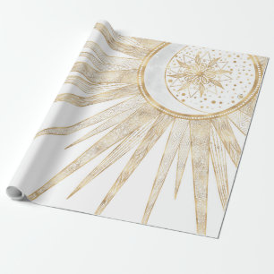 Elegant Guld Doodles Sol Måne Mandala Design Presentpapper