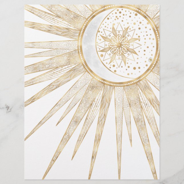 Elegant Guld Doodles Sol Måne Mandala-design Reklamblad (Framsidan)