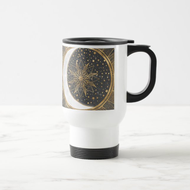 Elegant Guld Doodles Sol Måne Mandala-design Resemugg (Höger)