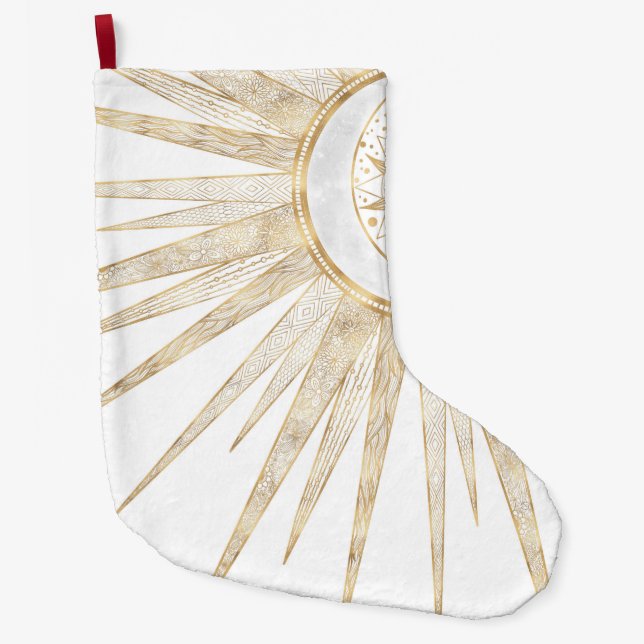 Elegant Guld Doodles Sol Måne Mandala-design Stor Julstrumpa (Framsidan)