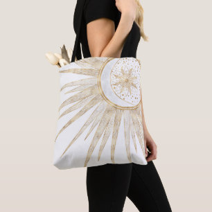 Elegant Guld Doodles Sol Måne Mandala Design Tygkasse