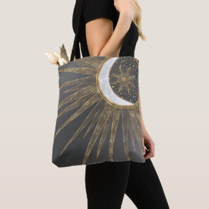 Elegant Guld Doodles Sol Måne Mandala Design Tygkasse