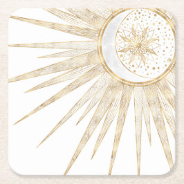 Elegant Guld Doodles Sol Måne Mandala-design Underlägg Papper Kvadrat