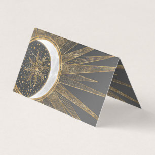 Elegant Guld Doodles Sol Måne Mandala Design Visitkort