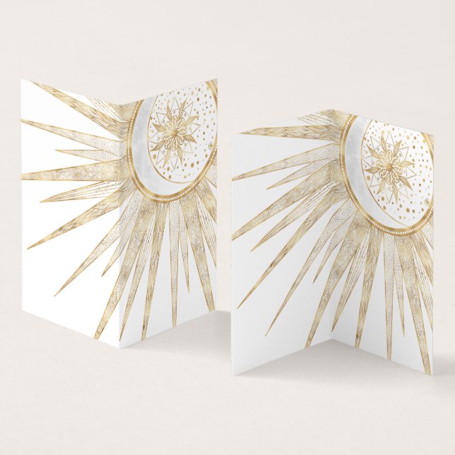Elegant Guld Doodles Sol Måne Mandala-design Visitkort (In- och utsida)