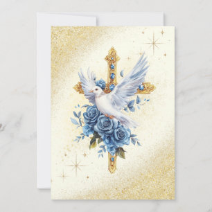 Elegant Guld Dove Blue Ro Baptism Inbjudningar