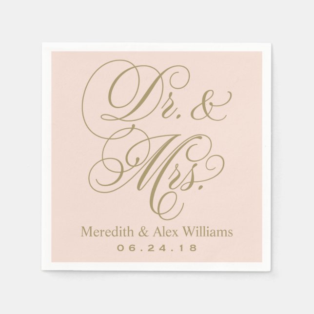 Elegant  Guld Dr. och mrs Script Monogram Pappersservett (Framsidan)