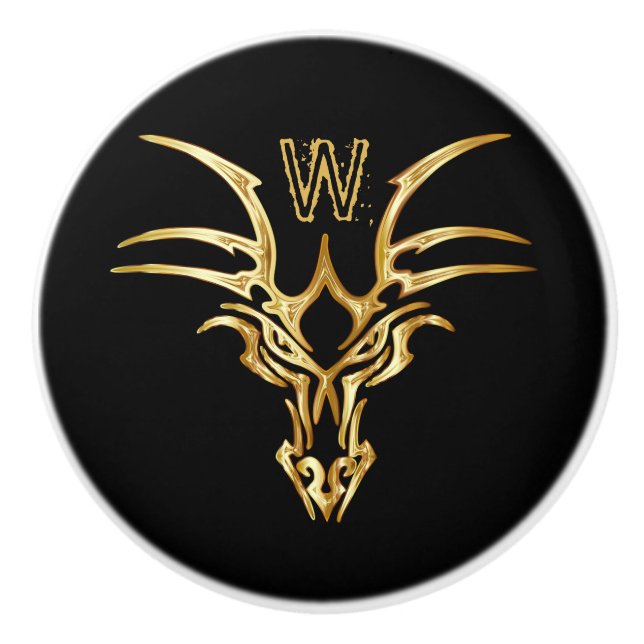 Elegant Guld Dragon Head Initial Knopp (Framsidan)