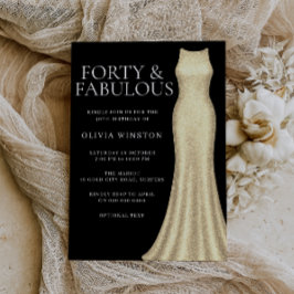 Elegant Guld Dress & Black Womans 40:e födelsedage Inbjudningar