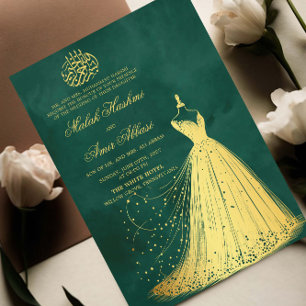 Elegant Guld Dress Grönt Islamiska muslimska bröll Inbjudningar