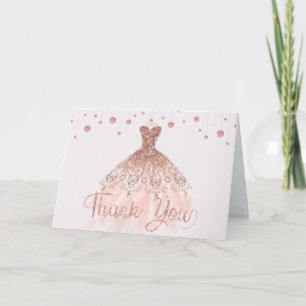 Elegant Guld Dress Quinceañera 15:e födelsedagen Tack Kort