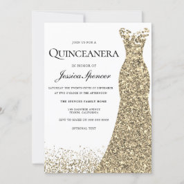 Elegant Guld Dress Quinceanera Inbjudan
