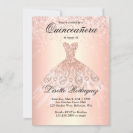 Elegant Guld Dress Quinceanera Inbjudningar