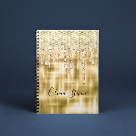 Elegant guld droppar glitter monogram anteckningsbok
