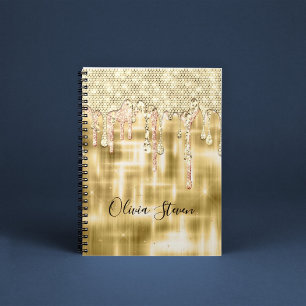 Elegant guld droppar glitter monogram anteckningsbok