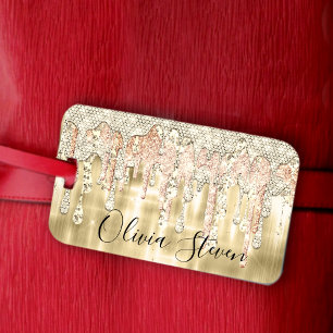 Elegant guld droppar glitter monogram bagagebricka