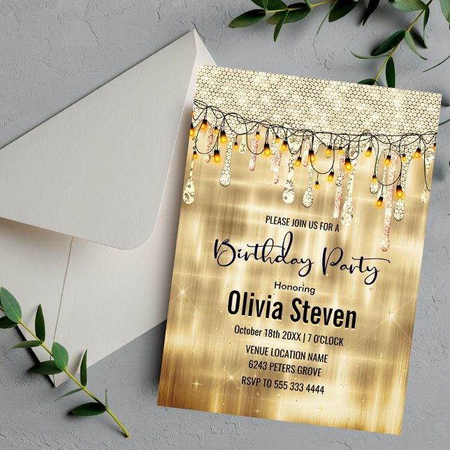 Elegant guld droppar glitter monogram inbjudningar (Skapare uppladdad)