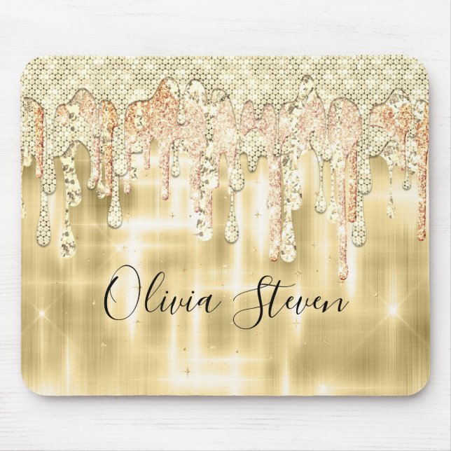 Elegant guld droppar glitter monogram musmatta (Framsidan)